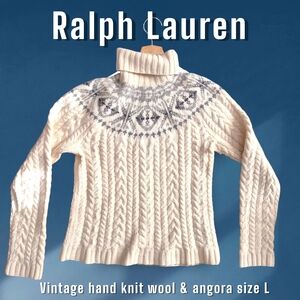 Ralph Lauren Wool Cream Cable Hand Knit Turtleneck Sweater Fair Isle - Vintage